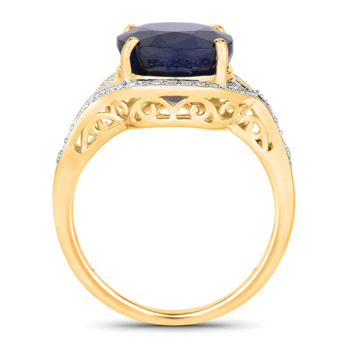 Bids.com 6.52 Carat Genuine Blue Sapphire and White Diamond 14K Yellow Gold Ring Rings