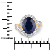 Bids.com 6.52 Carat Genuine Blue Sapphire and White Diamond 14K Yellow Gold Ring Rings
