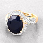 Bids.com 6.52 Carat Genuine Blue Sapphire and White Diamond 14K Yellow Gold Ring Rings