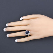 Bids.com 6.52 Carat Genuine Blue Sapphire and White Diamond 14K Yellow Gold Ring Rings