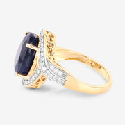 Bids.com 6.52 Carat Genuine Blue Sapphire and White Diamond 14K Yellow Gold Ring Rings