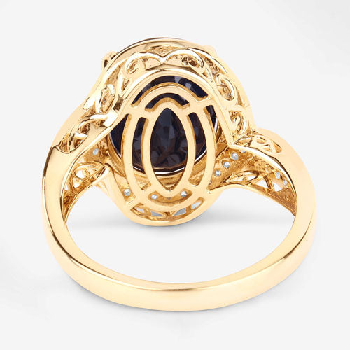 Bids.com 6.52 Carat Genuine Blue Sapphire and White Diamond 14K Yellow Gold Ring Rings