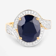 Bids.com 6.52 Carat Genuine Blue Sapphire and White Diamond 14K Yellow Gold Ring Rings
