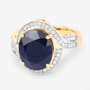 Bids.com 6.52 Carat Genuine Blue Sapphire and White Diamond 14K Yellow Gold Ring Rings