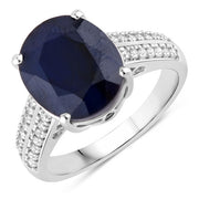 Bids.com 6.49 Carat Genuine Blue Sapphire and White Diamond 14K White Gold Ring Rings