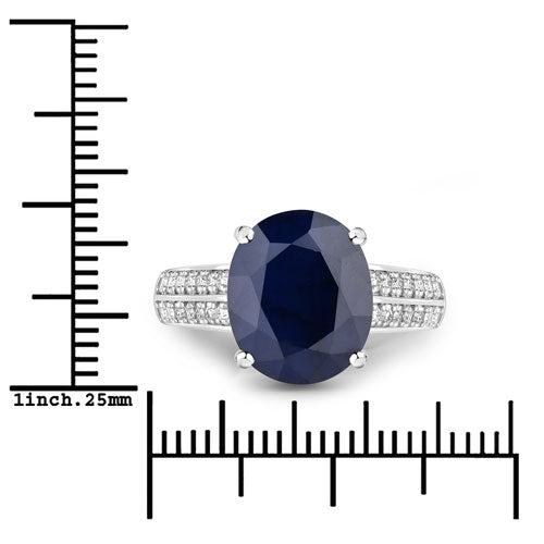 Bids.com 6.49 Carat Genuine Blue Sapphire and White Diamond 14K White Gold Ring Rings