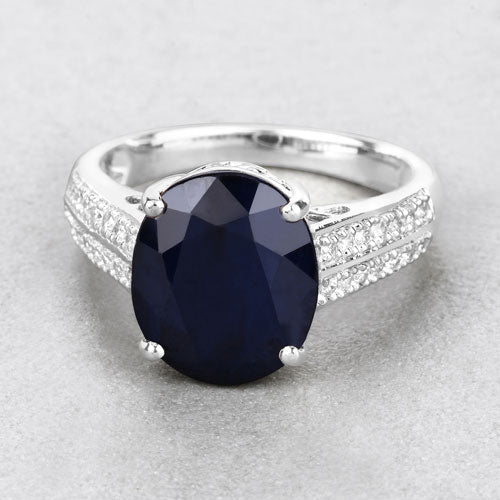 Bids.com 6.49 Carat Genuine Blue Sapphire and White Diamond 14K White Gold Ring Rings