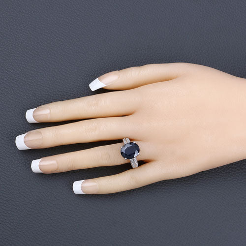 Bids.com 6.49 Carat Genuine Blue Sapphire and White Diamond 14K White Gold Ring Rings