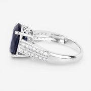 Bids.com 6.49 Carat Genuine Blue Sapphire and White Diamond 14K White Gold Ring Rings