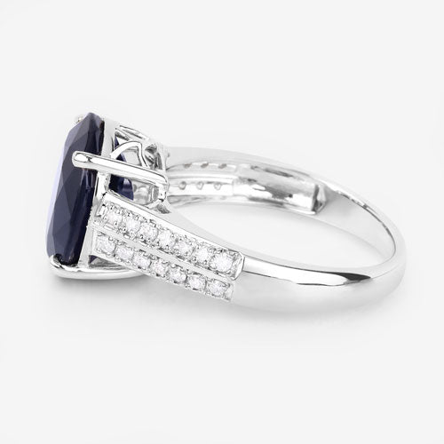 Bids.com 6.49 Carat Genuine Blue Sapphire and White Diamond 14K White Gold Ring Rings