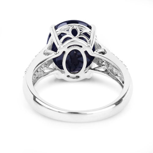 Bids.com 6.49 Carat Genuine Blue Sapphire and White Diamond 14K White Gold Ring Rings