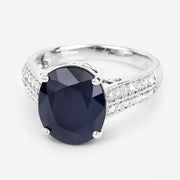 Bids.com 6.49 Carat Genuine Blue Sapphire and White Diamond 14K White Gold Ring Rings