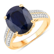 Bids.com 6.49 Carat Genuine Blue Sapphire and White Diamond 14K Yellow Gold Ring Rings