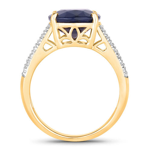Bids.com 6.49 Carat Genuine Blue Sapphire and White Diamond 14K Yellow Gold Ring Rings
