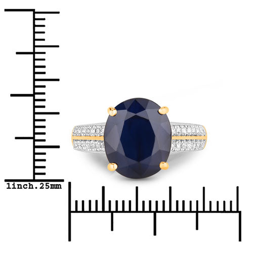 Bids.com 6.49 Carat Genuine Blue Sapphire and White Diamond 14K Yellow Gold Ring Rings