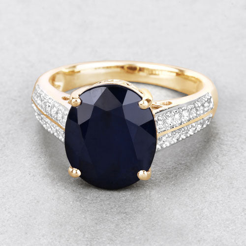 Bids.com 6.49 Carat Genuine Blue Sapphire and White Diamond 14K Yellow Gold Ring Rings