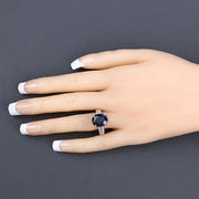 Bids.com 6.49 Carat Genuine Blue Sapphire and White Diamond 14K Yellow Gold Ring Rings