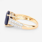Bids.com 6.49 Carat Genuine Blue Sapphire and White Diamond 14K Yellow Gold Ring Rings