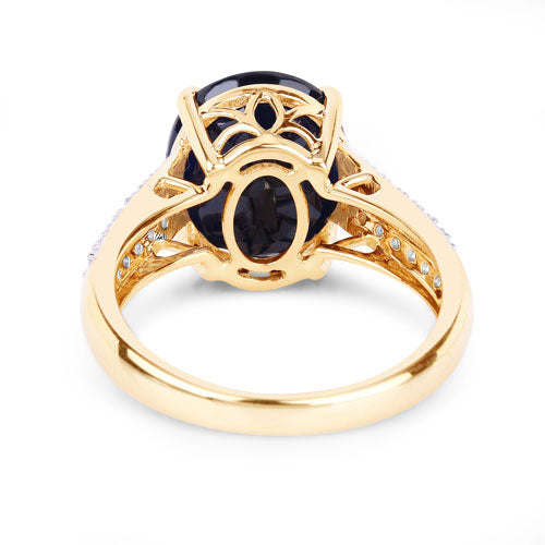 Bids.com 6.49 Carat Genuine Blue Sapphire and White Diamond 14K Yellow Gold Ring Rings