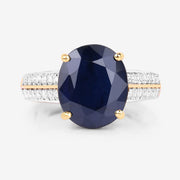 Bids.com 6.49 Carat Genuine Blue Sapphire and White Diamond 14K Yellow Gold Ring Rings