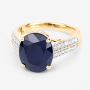 Bids.com 6.49 Carat Genuine Blue Sapphire and White Diamond 14K Yellow Gold Ring Rings