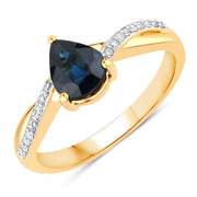 Bids.com 1.17 Carat Genuine Blue Sapphire and White Diamond 14K Yellow Gold Ring Rings