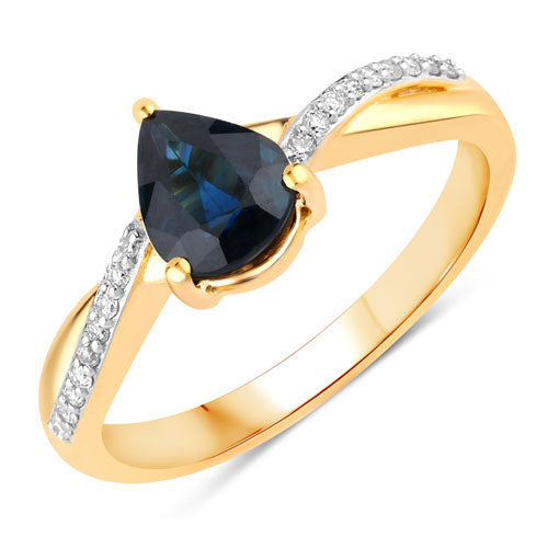 Bids.com 1.17 Carat Genuine Blue Sapphire and White Diamond 14K Yellow Gold Ring Rings