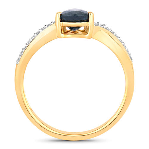 Bids.com 1.17 Carat Genuine Blue Sapphire and White Diamond 14K Yellow Gold Ring Rings