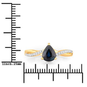 Bids.com 1.17 Carat Genuine Blue Sapphire and White Diamond 14K Yellow Gold Ring Rings