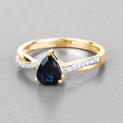 Bids.com 1.17 Carat Genuine Blue Sapphire and White Diamond 14K Yellow Gold Ring Rings