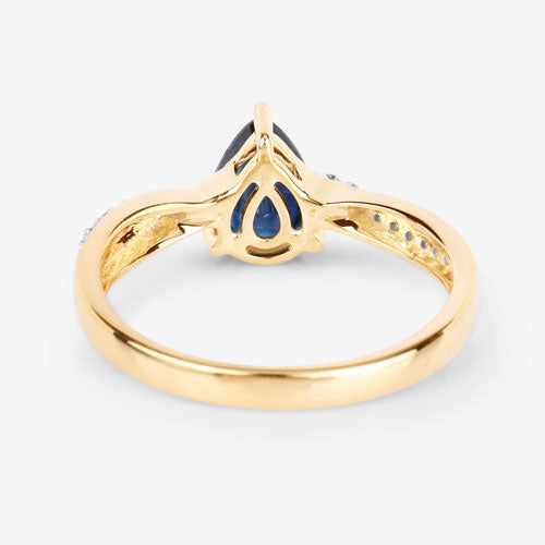 Bids.com 1.17 Carat Genuine Blue Sapphire and White Diamond 14K Yellow Gold Ring Rings
