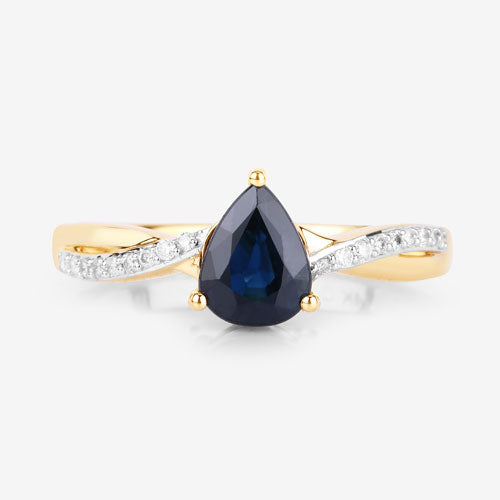 Bids.com 1.17 Carat Genuine Blue Sapphire and White Diamond 14K Yellow Gold Ring Rings