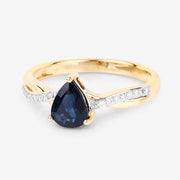 Bids.com 1.17 Carat Genuine Blue Sapphire and White Diamond 14K Yellow Gold Ring Rings