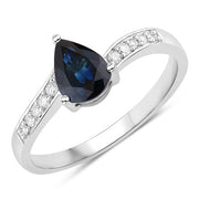 Bids.com 0.89 Carat Genuine Blue Sapphire and White Diamond 14K White Gold Ring Rings