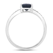 Bids.com 0.89 Carat Genuine Blue Sapphire and White Diamond 14K White Gold Ring Rings