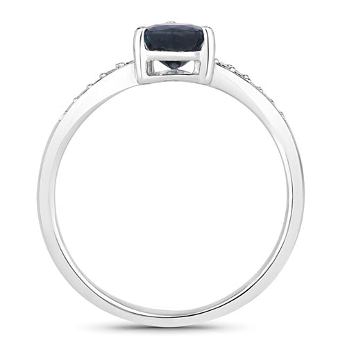 Bids.com 0.89 Carat Genuine Blue Sapphire and White Diamond 14K White Gold Ring Rings