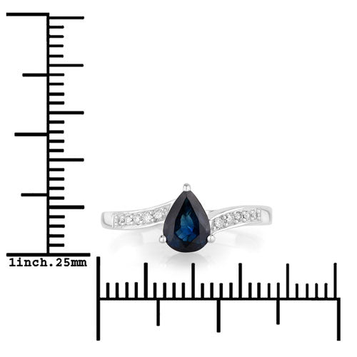 Bids.com 0.89 Carat Genuine Blue Sapphire and White Diamond 14K White Gold Ring Rings