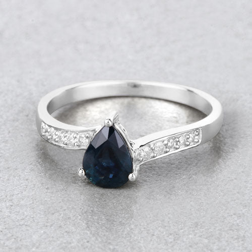 Bids.com 0.89 Carat Genuine Blue Sapphire and White Diamond 14K White Gold Ring Rings