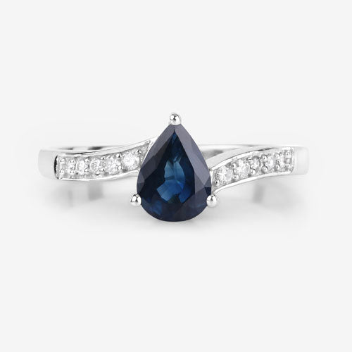 Bids.com 0.89 Carat Genuine Blue Sapphire and White Diamond 14K White Gold Ring Rings