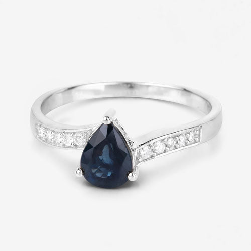 Bids.com 0.89 Carat Genuine Blue Sapphire and White Diamond 14K White Gold Ring Rings