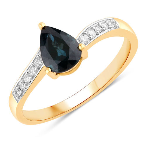 Bids.com 0.89 Carat Genuine Blue Sapphire and White Diamond 14K Yellow Gold Ring Rings