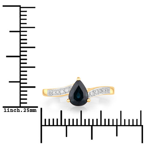 Bids.com 0.89 Carat Genuine Blue Sapphire and White Diamond 14K Yellow Gold Ring Rings