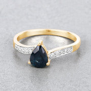 Bids.com 0.89 Carat Genuine Blue Sapphire and White Diamond 14K Yellow Gold Ring Rings
