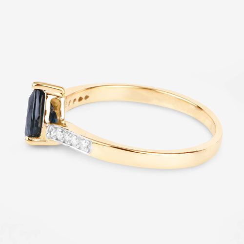Bids.com 0.89 Carat Genuine Blue Sapphire and White Diamond 14K Yellow Gold Ring Rings