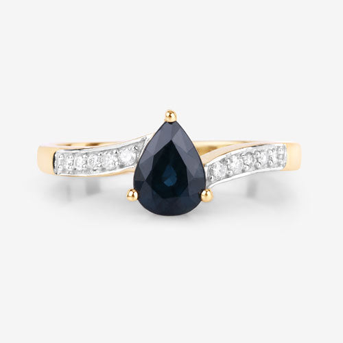 Bids.com 0.89 Carat Genuine Blue Sapphire and White Diamond 14K Yellow Gold Ring Rings