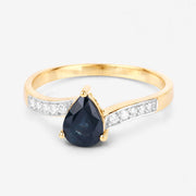 Bids.com 0.89 Carat Genuine Blue Sapphire and White Diamond 14K Yellow Gold Ring Rings