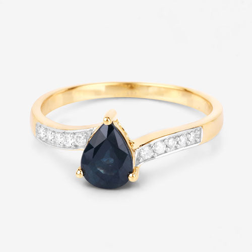 Bids.com 0.89 Carat Genuine Blue Sapphire and White Diamond 14K Yellow Gold Ring Rings