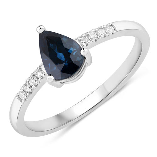 Bids.com 0.86 Carat Genuine Blue Sapphire and White Diamond 14K White Gold Ring Rings