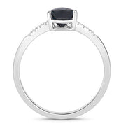 Bids.com 0.86 Carat Genuine Blue Sapphire and White Diamond 14K White Gold Ring Rings
