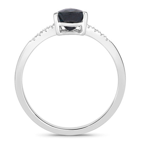 Bids.com 0.86 Carat Genuine Blue Sapphire and White Diamond 14K White Gold Ring Rings